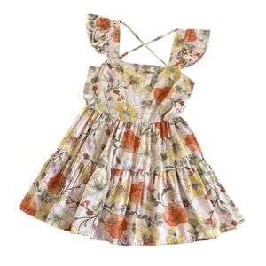 BOG Collective Lottie & Holly Blush & Rust Fit and Flare Tiered Mini Dress Small